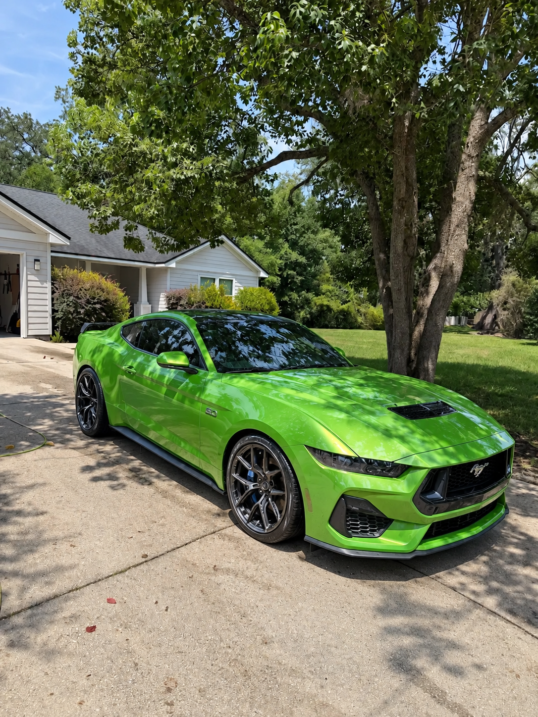 Green Mustang clean after detailing